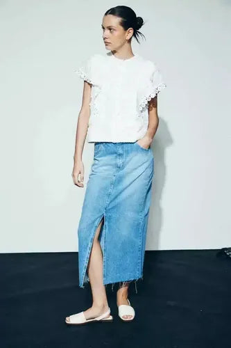 Camisa Sin Mangas De Broderie Blanco Liso Xl