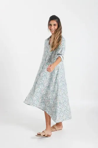 Vestido Largo Estilo Camisero Estampado Boho
