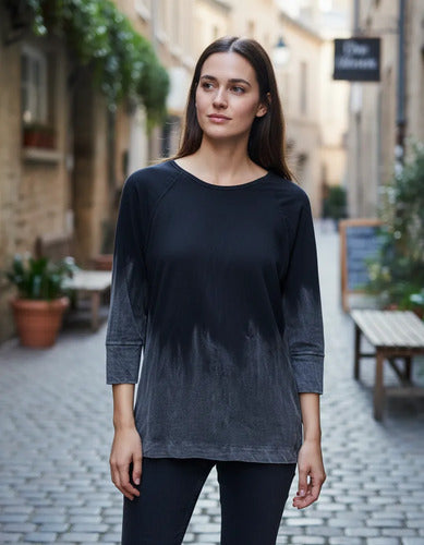 Blusa Remera Manga Larga Batik Diseño Negro Y Gris 1