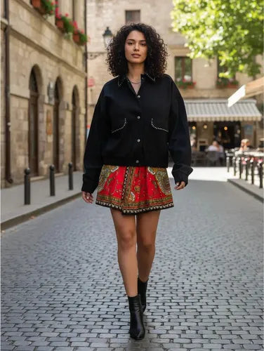 Campera De Gabardina Bomber Con Tachas Negro 40 Liso