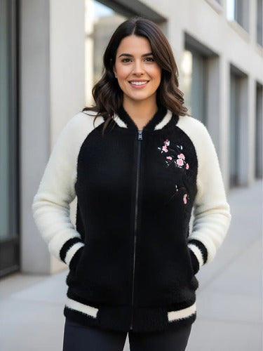 Campera Bomber Importada Bordada Pelo De Mono Extra Suave