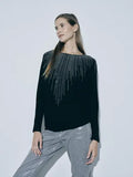Sweater Tejido Con Strass Importado Nuevo 2da Selección Negro Liso Único