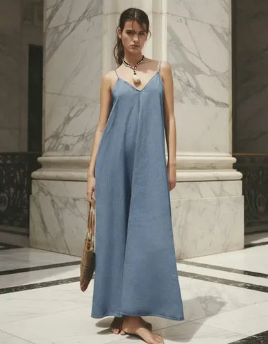 Vestido De Jean Largo Solero Denim Amplio