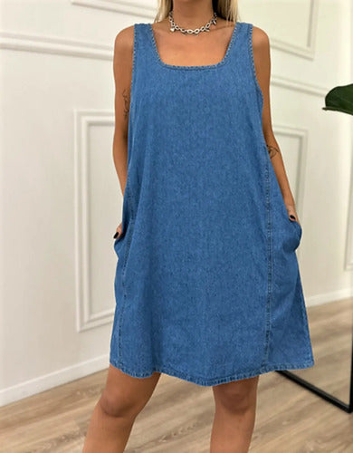 Vestido  Sin Mangas Jean Camisero Denim Nuevo 2da Selección Celeste L