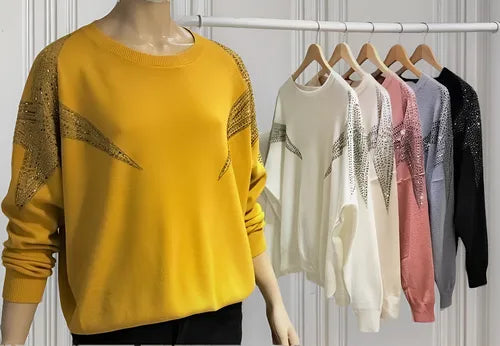 Sweater Tejido Estrella Importado Detalles Strass  Cod. 332 Rosa Único