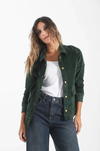 Campera Verde Botella Corderoy Verde L Liso