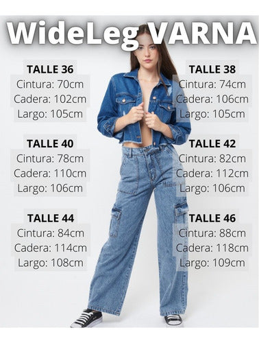 Jean Cargo Wide Leg Varna  Azul Liso 38