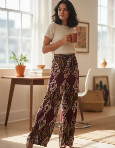 Pantalón De Lanilla Estampado Bordó Estampado M
