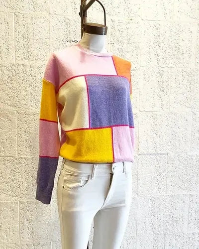 Sweater Tejido Diseño Cuadros Colores Rosa Único