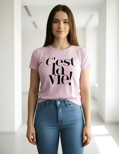 Remera Estampa Cest La Vie Talle Único Lila C'est La Vie Unico Estampa Localizada