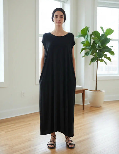 Vestido Largo De Modal Básico  Con Bolsillos Amplio Lila Único