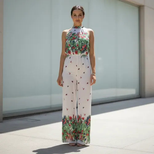 Enterito Mono Monopantalon  Estilo Boho Folk Blanco M