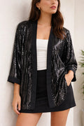Saco Kimono De Lentejuelas Noche Fiesta Negro 40