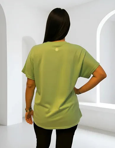 Remera  Modal Strass Importada Talle Grande Verde Corazones 3xl Lisa