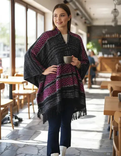 Poncho Saco Ruana Amplio Tejido Xxxl Pelo De Mono