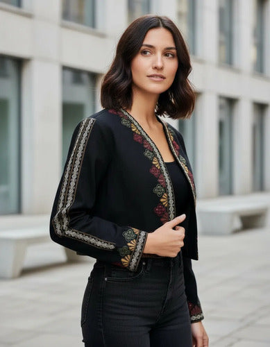 Chaqueta Saco Saquito Hindú Importado Bordado  Negro Bordado L