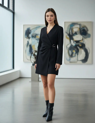 Vestido Cruzado Sastrero Negro Liso 40