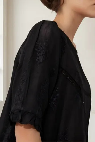 Camisa Blusa Importada Estilo Boho Bordada Negro L