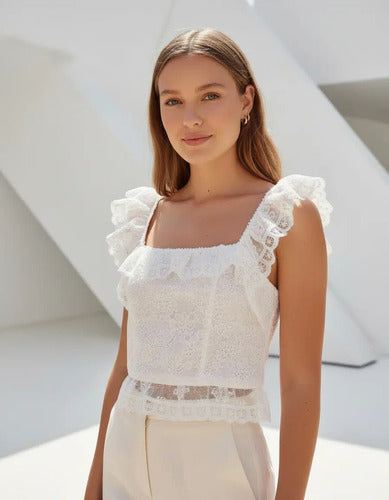 Blusa Sin Mangas Corta De Puntilla Blanco Liso Xl