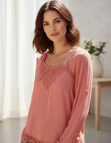 Camisa Importada Boho Perlas Y Puntillas (268) Negro L