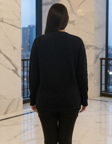 Sweater Pullover Tejido Boucle Azul Liso Unico