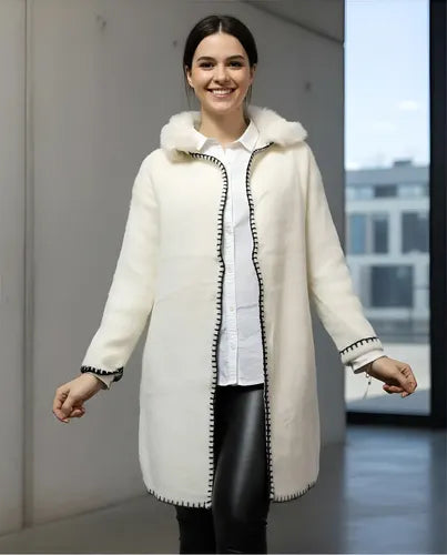 Saco Tapado Tejido Pelo De Mono + Piel Importado Extra Suave