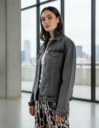 Campera De Jean Denim Basica Jean Rígido Gris Oscuro Xl Lisa