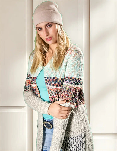 Saco Largo Tapado Tejido Importado Estilo Boho Folk
