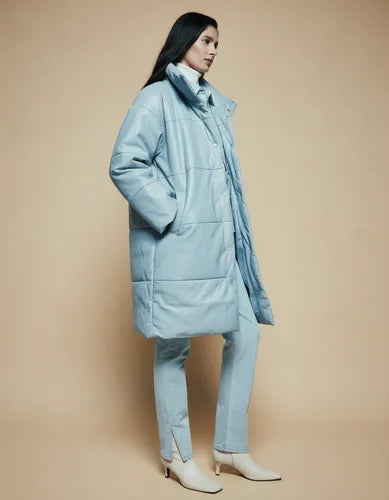 Tapado Campera Eco Cuero Talle Grande  Nueva 2da Selección Celeste M Liso