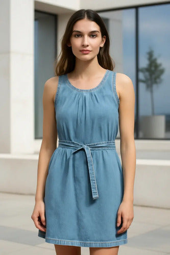 Vestido De Jean Sin Mangas Con Cinto