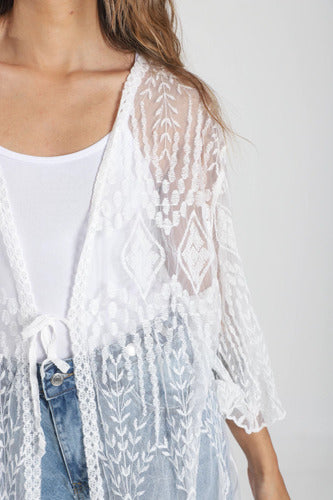 Kimono Boho Largo Amplio Blanco Único