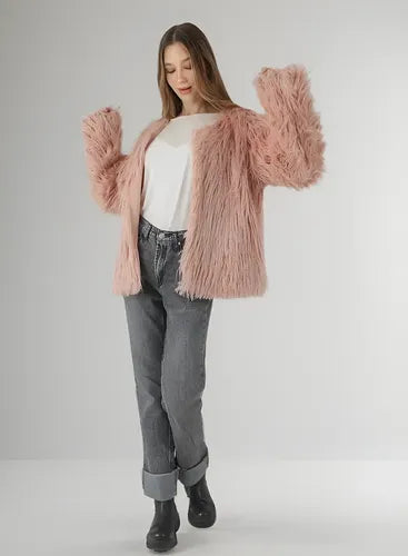 Saco Chaqueta De Piel Sintética Rosa L Lisa