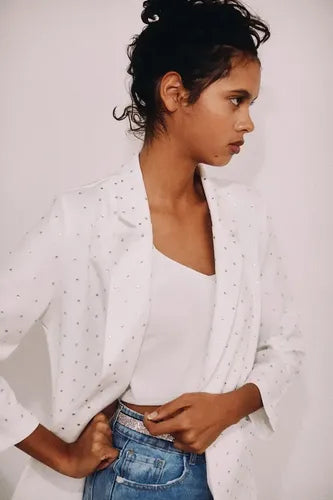Saco Blazer Con Hotfix Verde Claro Liso Único