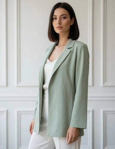 Saco Blazer Con Hotfix Verde Claro Liso Único