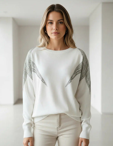 Sweater Tejido Estrella Importado Detalles Strass  Cod. 332 Rosa Único