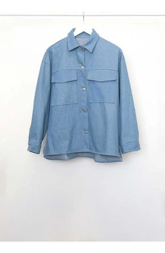 Campera Jean Saco Denim Talle Amplio Hasta 3xl Con Hotfix Celeste Único Liso