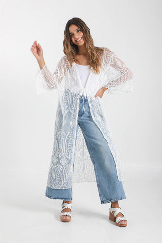 Kimono Boho Largo Amplio Blanco Único