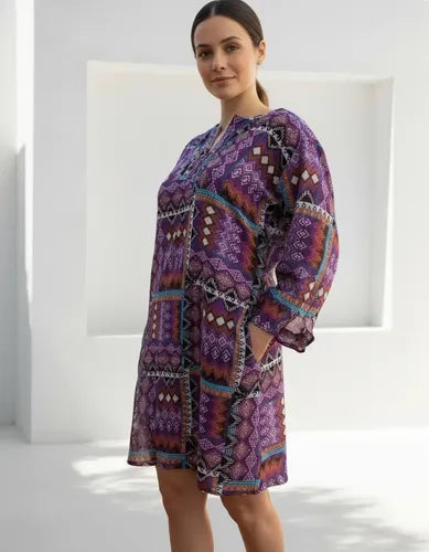 Blusa Camisa Túnica Importada Estampada Playa India