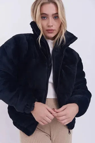 Campera Puffer Negra De Peluche Negro L Lisa