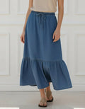 Pollera De Jean Larga Con Volado (modelo Grande) Xl/xxl Azul Liso Xl