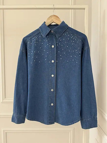 Camisa De Jean Con Hotfix Talle Amplio 2da Selección Azul Hotfix 38