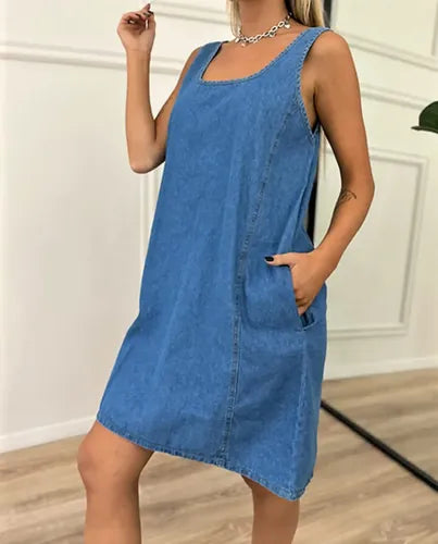Vestido  Sin Mangas Jean  Camisero  Denim Celeste Lisa S