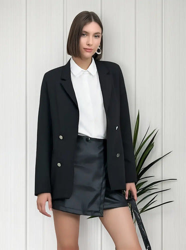 Saco Blazer Abierto Sastrero Con Botones Peltres Y Hombreras