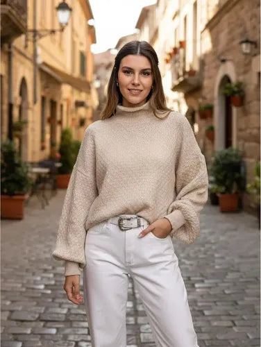 Sweater  Media Polera Tejido Manga Globo Grande Xxl