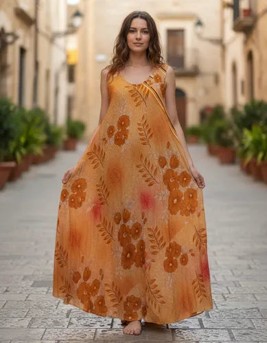 Vestido Solero Seda Hindu  Modelo Amplio