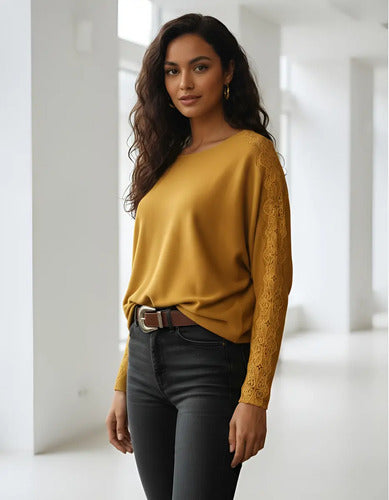 Sweater Con Strass Cod. 77 Negro Liso Único