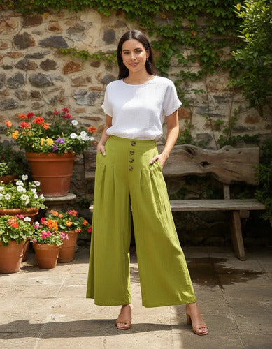Pantalón  De Lino Culotte Palazzo