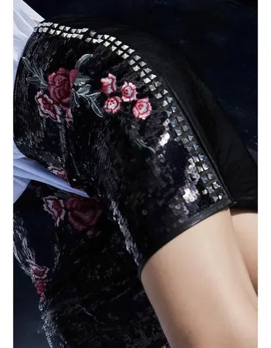 Mini Pollera Falda Fiesta  Bordadas (9661) Negro Bordado M