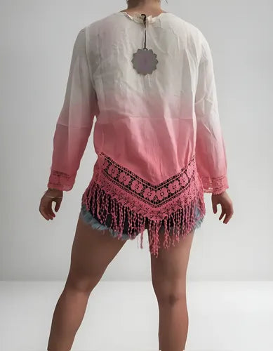 Camisa  Blusa Batik Puntilla Boho Hippie Chic Importada