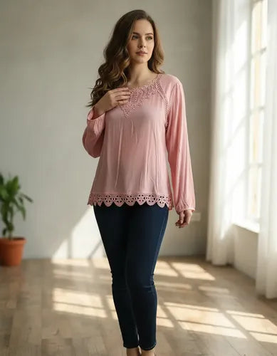 Camisa Importada Boho Perlas Y Puntillas (268) Negro L